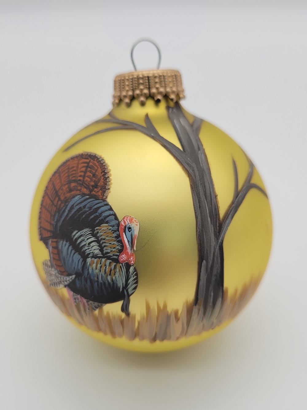 Hand-Painted Wild Turkey Glass Ornament - By Marcia Poling